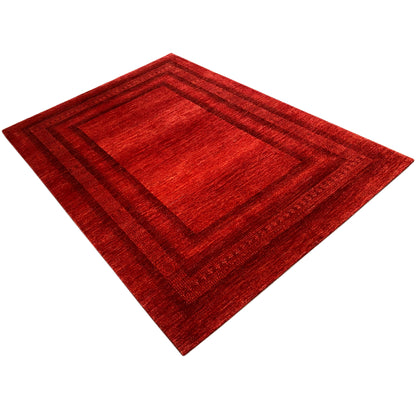 Gabbeh Luri rug, red diamond pattern with multiple border lines and fine texture
