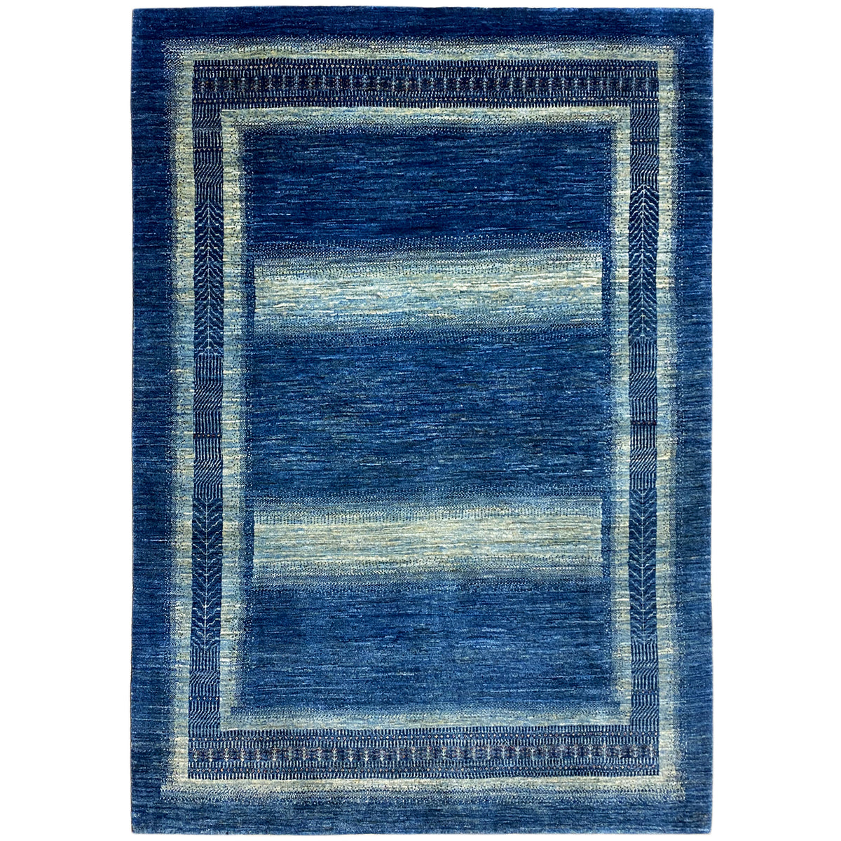 Gabbeh Luri rug, rectangular, blue with a cream-colored border