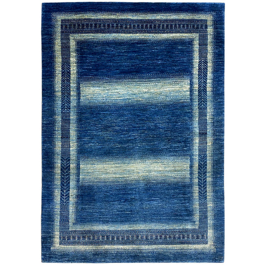 Gabbeh Luri rug, rectangular, blue with a cream-colored border