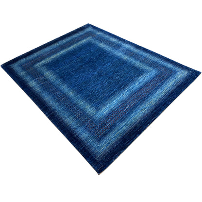 Blue carpet with a framed pattern in a diamond view