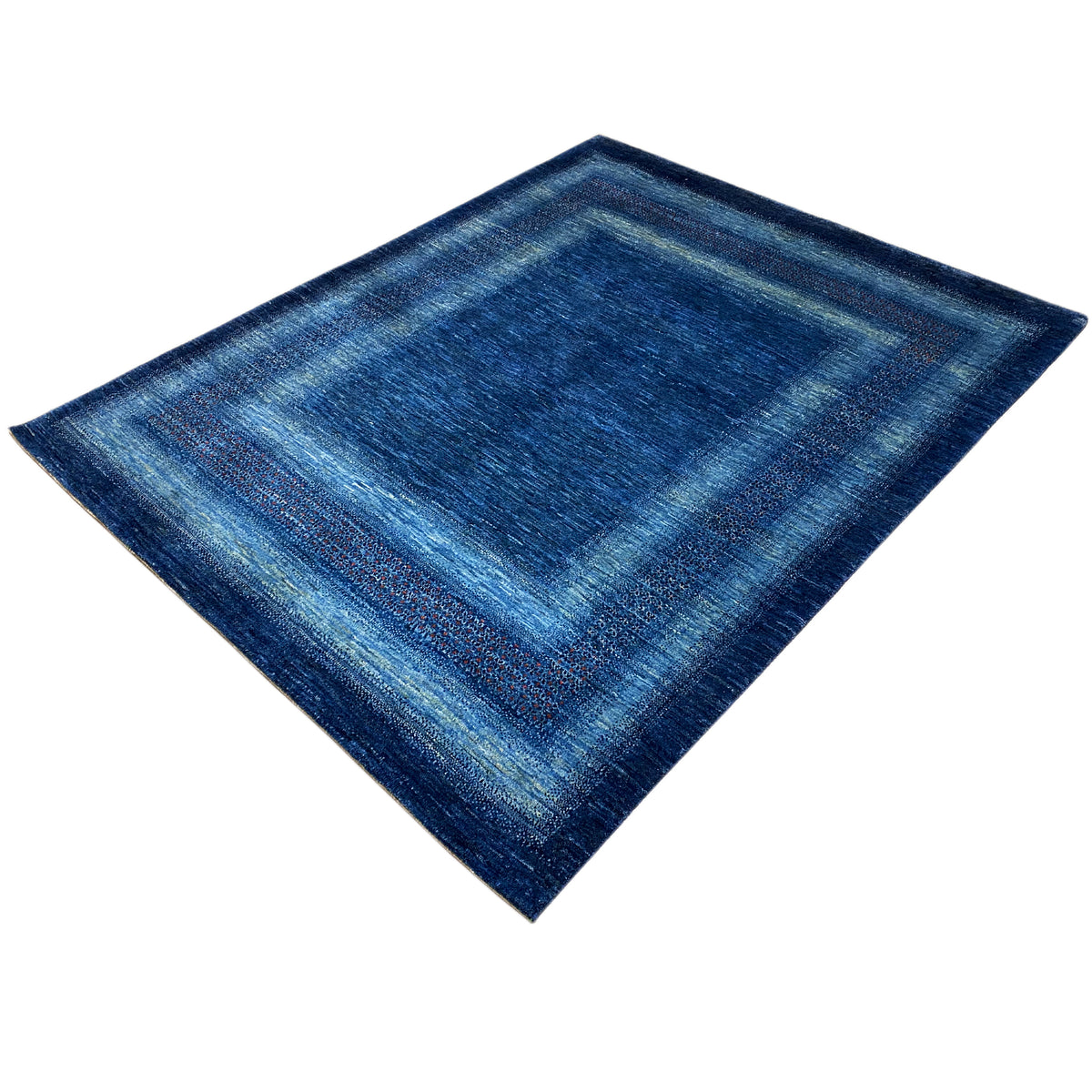 Blue rug with a central square and surrounding border
