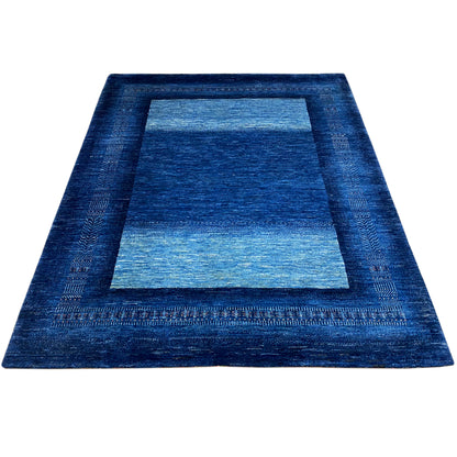 Rug 214x164 cm, blue border pattern with a light blue inner field