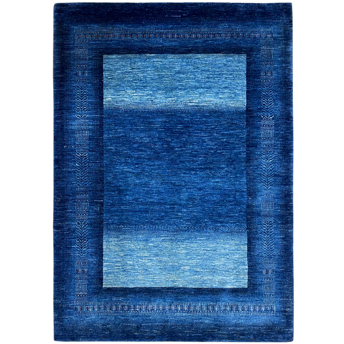 Gabbeh-Luri rug 214x164 cm in blue with a geometric border and inner field