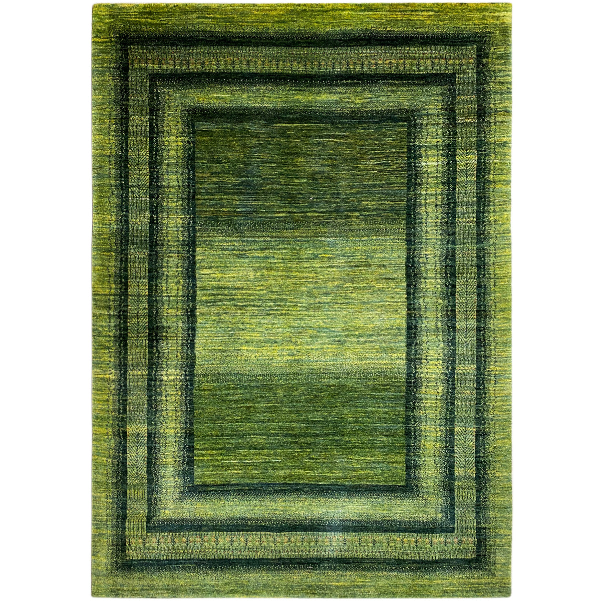 Gabbeh Luri rug 212x161 cm, green square design with framed lines