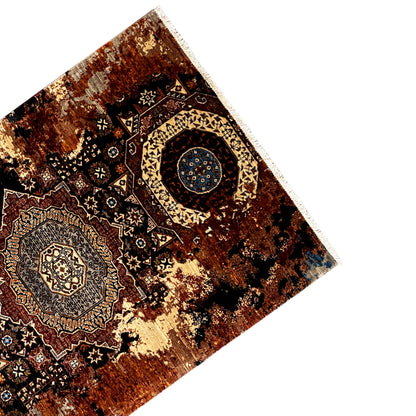 Mamluk rug 184x124 cm, corner with patterned border, brown-beige and blue circle