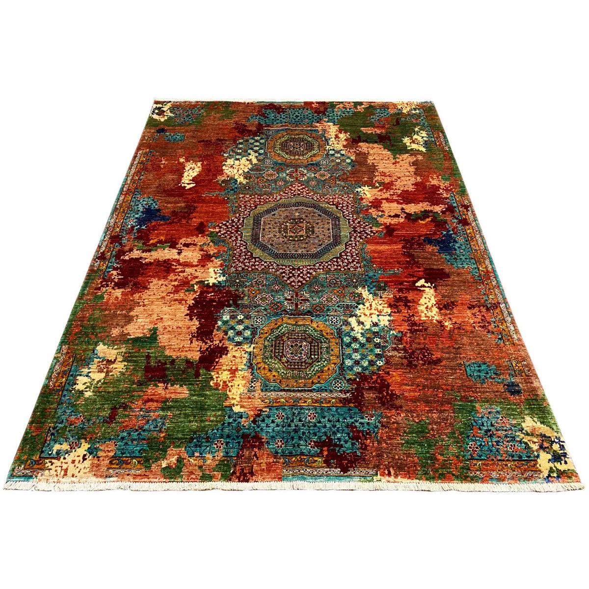 Mamluk rug 236x180 cm, distressed look with an ornamental pattern in warm tones
