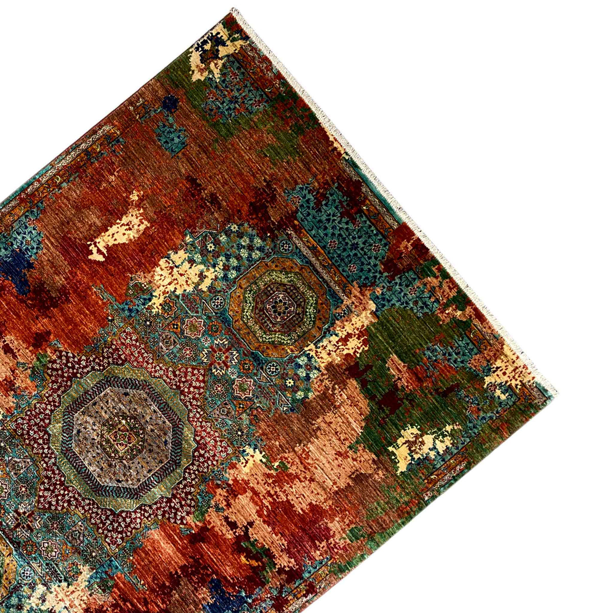 Mamluk rug 236x180 cm, corner in diagonal view, with a decorative medallion pattern