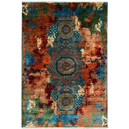 Mamluk rug with medallion pattern, rust brown, teal and green-brown, rectangular