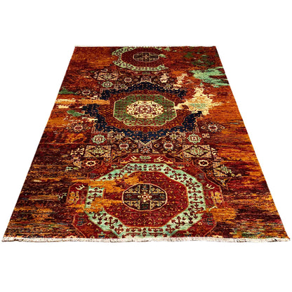 Mamluk rug, rust-brown ground with multicolored medallions and ornaments