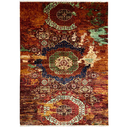 Mamluk rug in rust colors with multicolored ornaments, rectangular, laid out