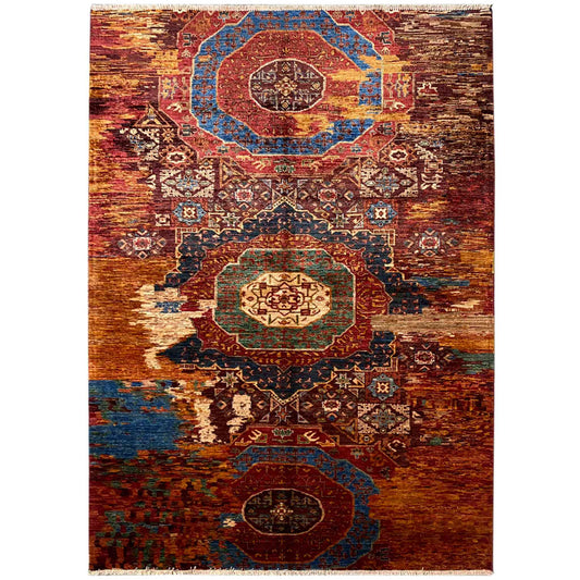 Mamluk rug with border and medallions, rust brown, blue, multicolored, rectangular