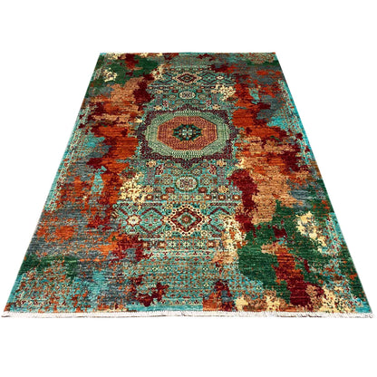 Mamluk rug in turquoise/multicolored with a large central medallion in an Oriental style