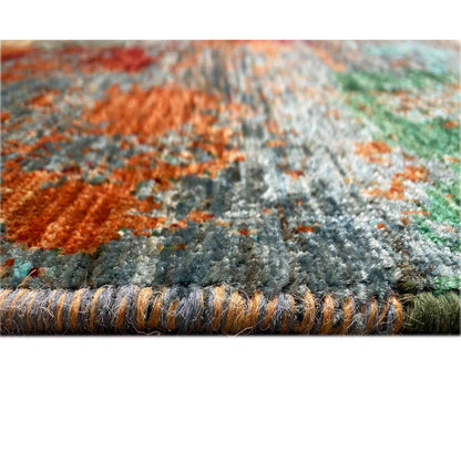 Close-up: Mamluk carpet edge with fringe, multicolored woven hem