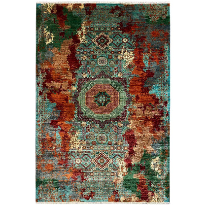 Mamluk carpet: turquoise medallion, multicolored patchwork ornament