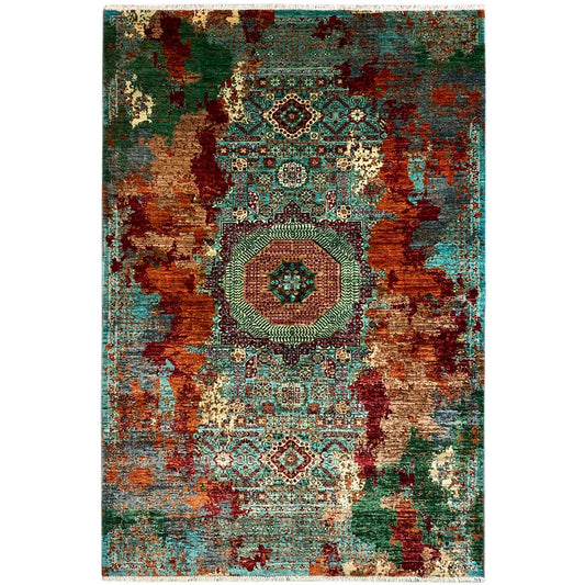 Mamluk carpet: turquoise medallion, multicolored patchwork ornament