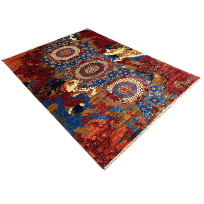 Carpet with a decorative border and medallion pattern, red-blue-gold