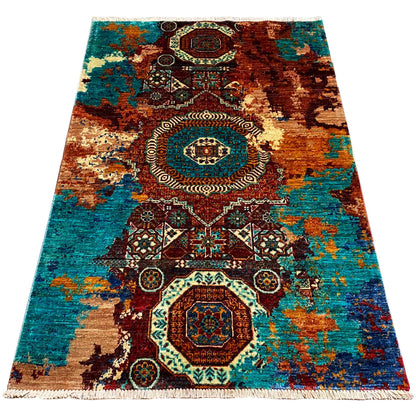 Mamluk rug, turquoise-brown with geometric ornaments and a central medallion