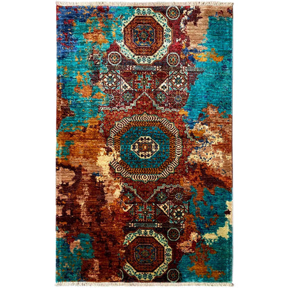 Mamluk rug with turquoise multicolored patchwork and medallions, rectangular