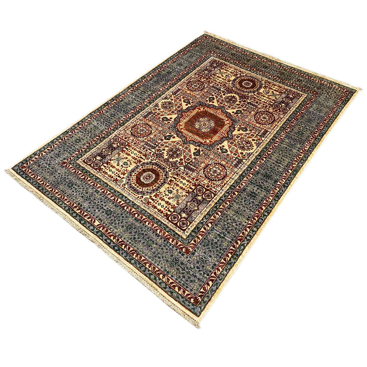 Hand-knotted Mamluk rug 180x127 cm, diagonal pattern with central circles and decorative stripes