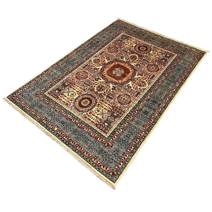 Hand-knotted Mamluk rug 180x127 cm, diagonal pattern with central circles and decorative stripes