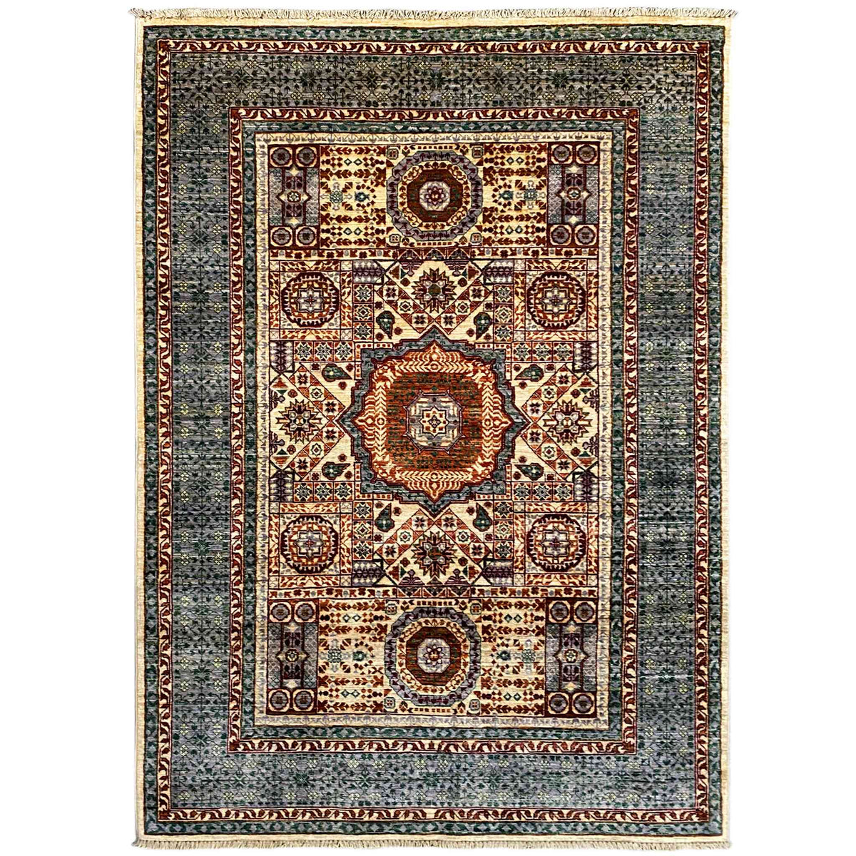 Hand-knotted Mamluk rug 180x127 cm with geometric medallion and borders