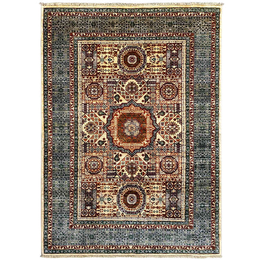 Hand-knotted Mamluk rug 180x127 cm with geometric medallion and borders
