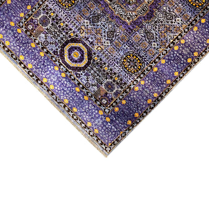 Carpet border with trim, blue-purple field, and yellow-white decorative elements