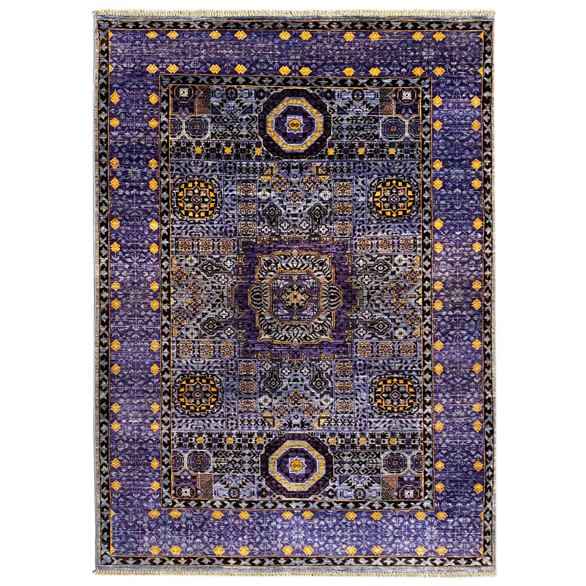 Hand-knotted Mamluk rug 185x135 cm: blue with an ornamented central field