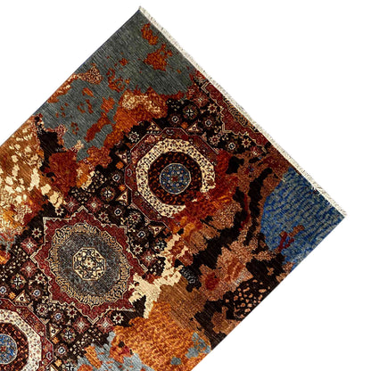 Hand-knotted Mamluk rug, corner with medallion ornaments, brown, blue and gray
