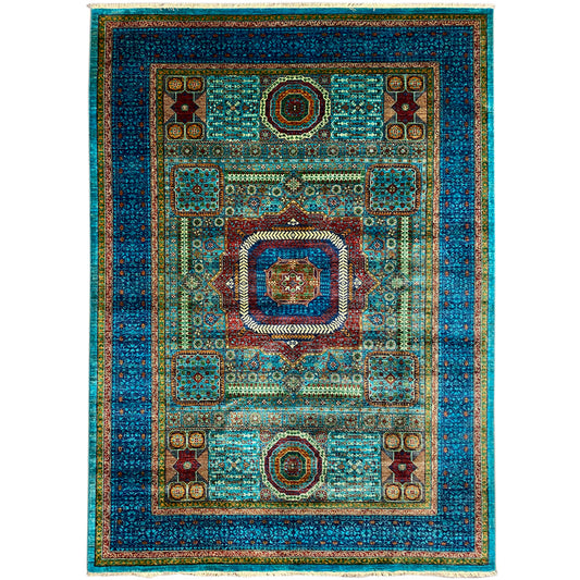 Mamluk rug, hand-knotted, geometric medallion in blue/turquoise