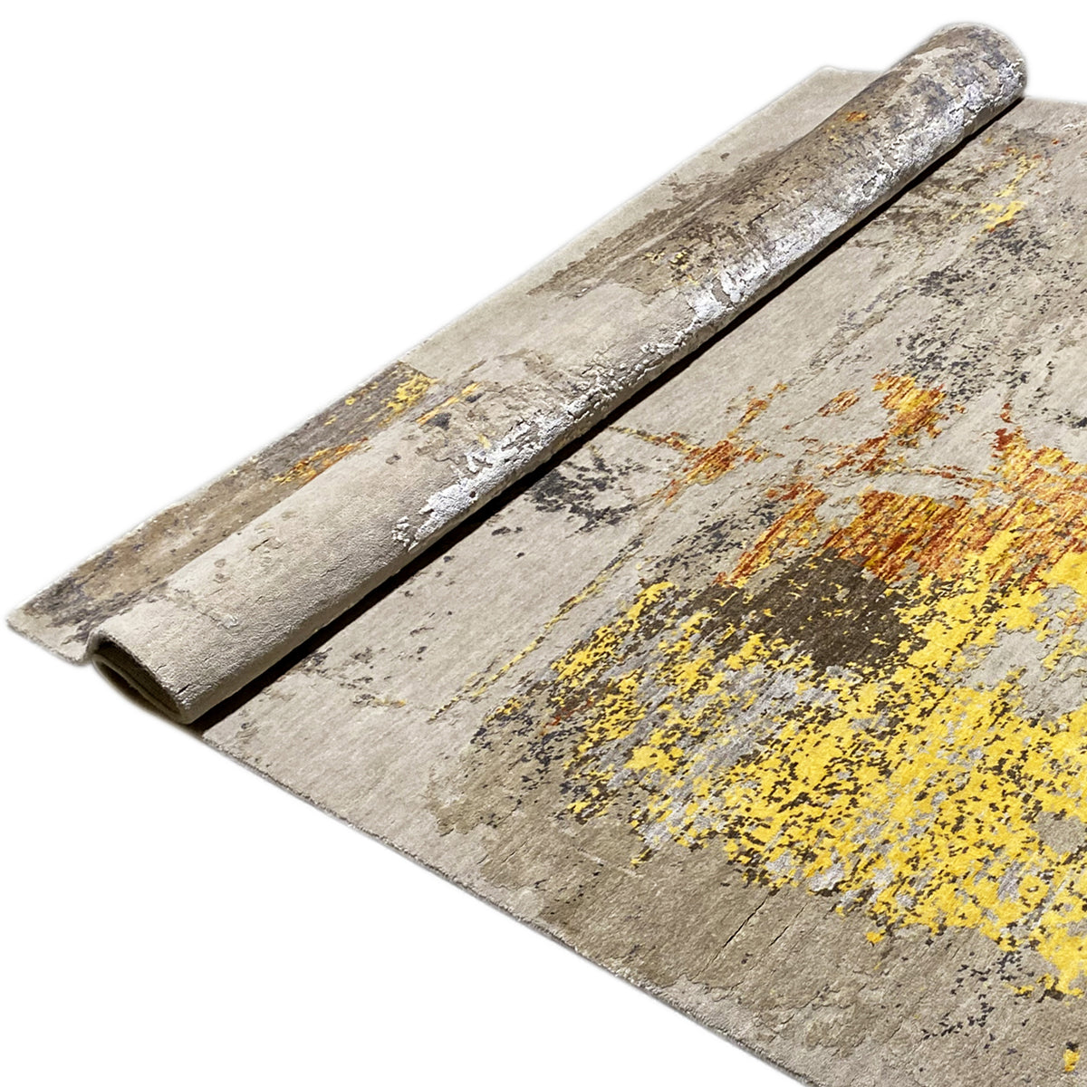 Modern rug 241x170 cm, light gray with yellow-orange and blue color blocks