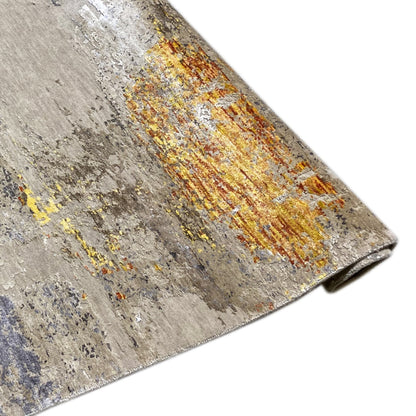 Modern rug 241x170 cm, detail: light gray with yellow-orange and blue accents