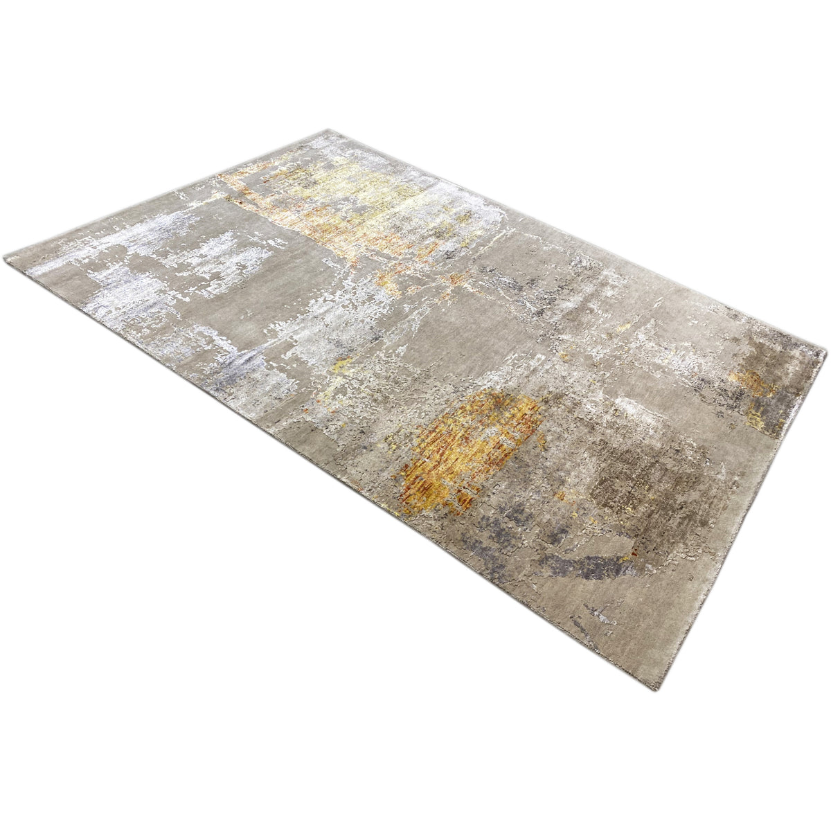 Modern beige rug with a vintage look, gray-blue areas, and yellow-orange spots