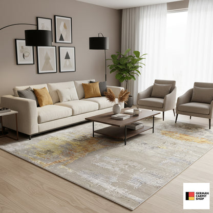 Modern rug 241x170 cm with an abstract color gradient in yellow, orange and blue