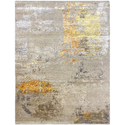 Modern rug with beige vintage design and yellow-orange spots, rectangular