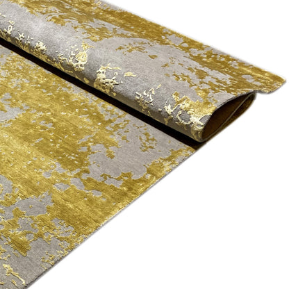 Modern rug (311x200 cm) with rolled edge, gray pile with a gold-colored effect