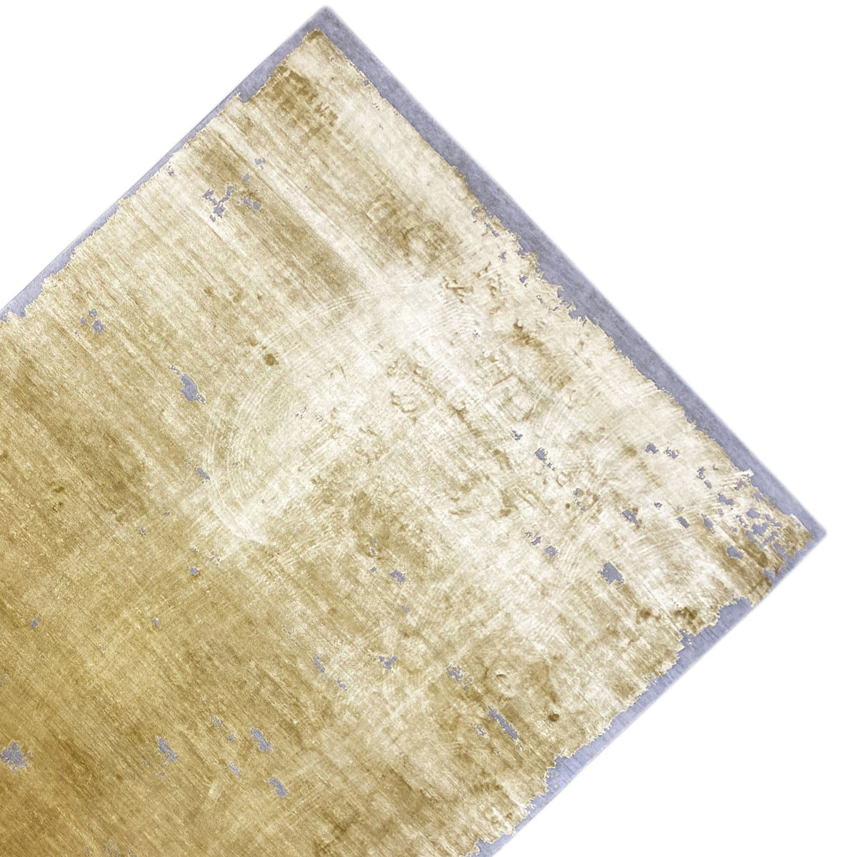 Modern yellow rug with blue-gray accents, appearing folded diagonally