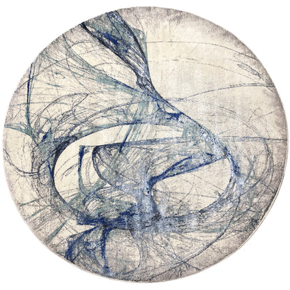 Modern rug 203×203 cm: round rug with a blue abstract pattern on a light background