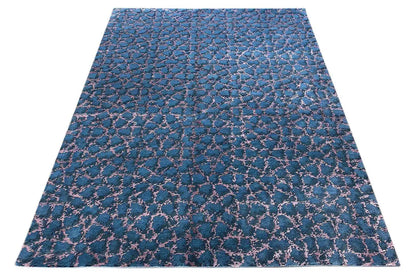 Rug 206×157 cm, blue-pink vine pattern, rectangular