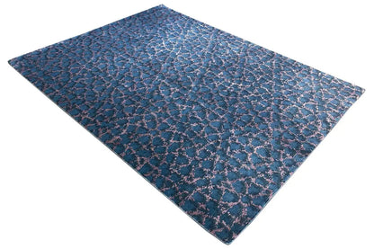 Rug 206×157 cm, blue with pink ornaments, laid diagonally