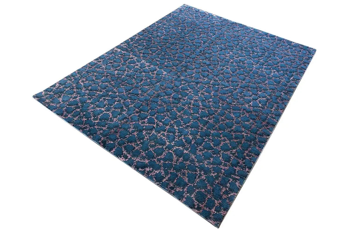 Rug 206×157 cm, blue-pink textured pattern, spread out diagonally