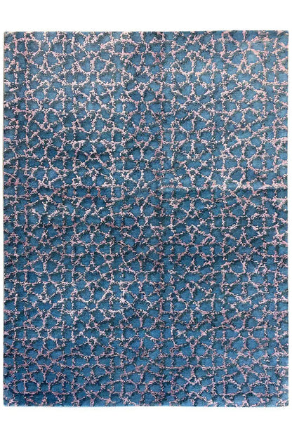 Rug 206×157 cm, blue with pink pattern, rectangular