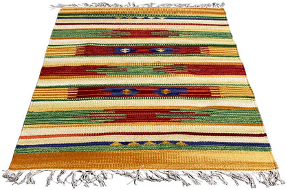 Kilim rug with colorful stripes and fringes, 60x90 cm