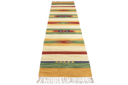 Striped kilim runner with fringes on the short sides