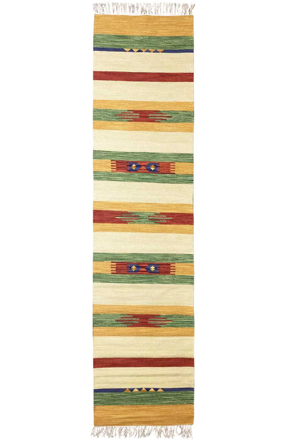 Modern Samak kilim rug with a striped pattern, fringes, multicolored