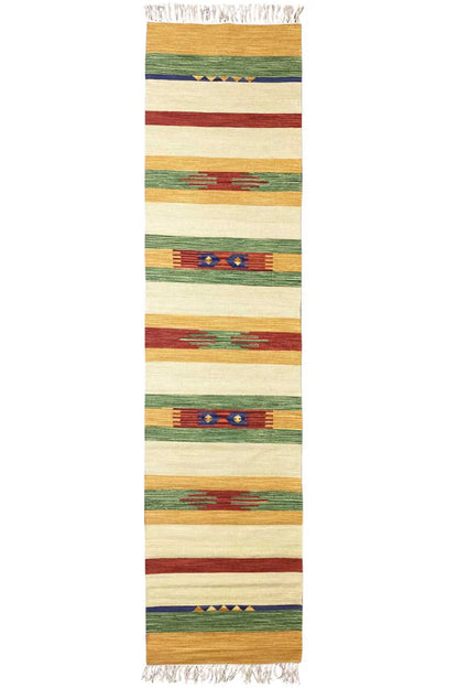 Modern Samak kilim rug with a striped pattern, fringes, multicolored