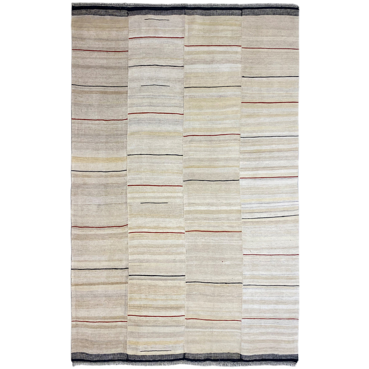 Rectangular Persian kilim, beige pile with red lines and a dark blue border
