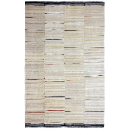 Rectangular Persian kilim, beige pile with red lines and a dark blue border