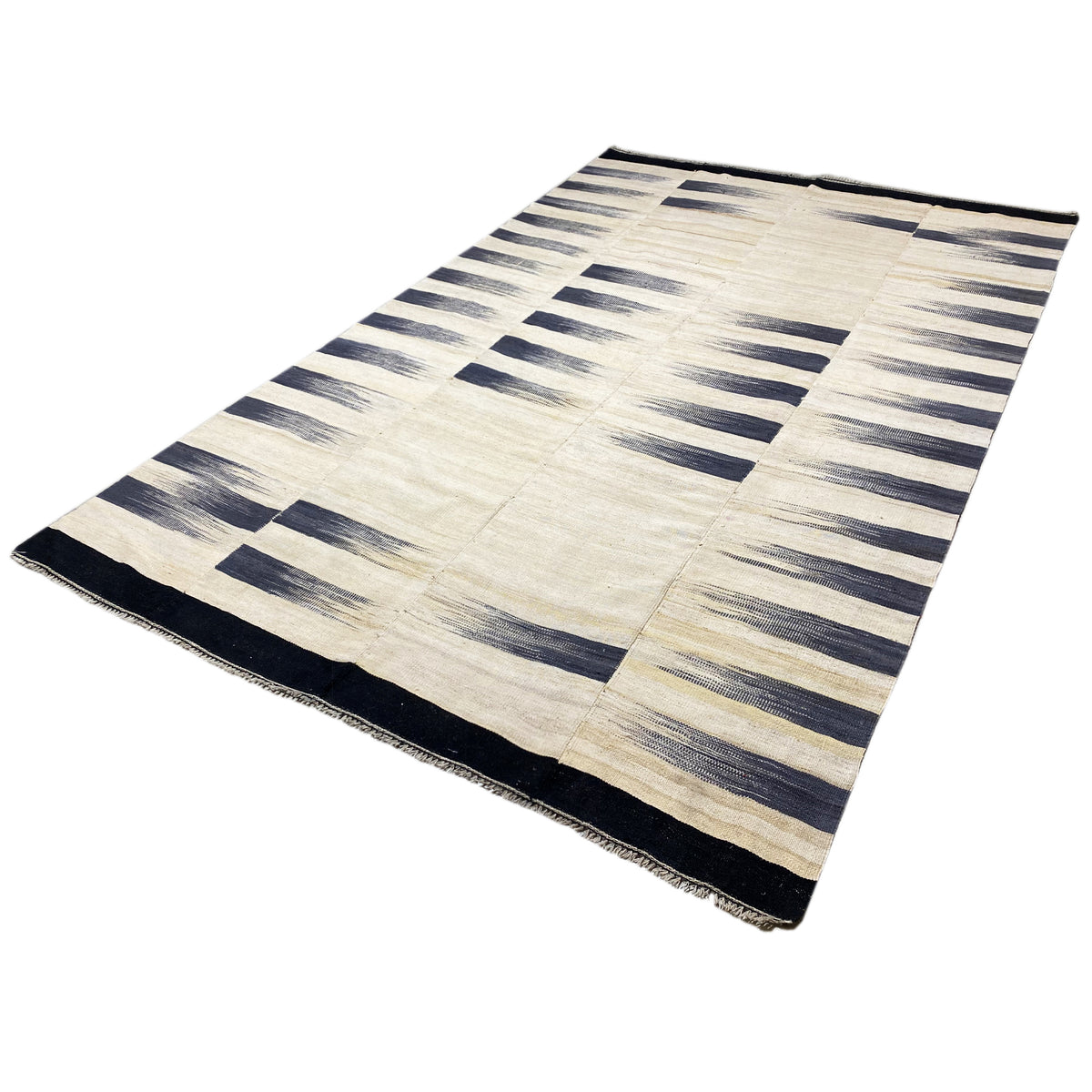Persian kilim 315x198 cm, cream-colored field pattern with dark blue squares, border