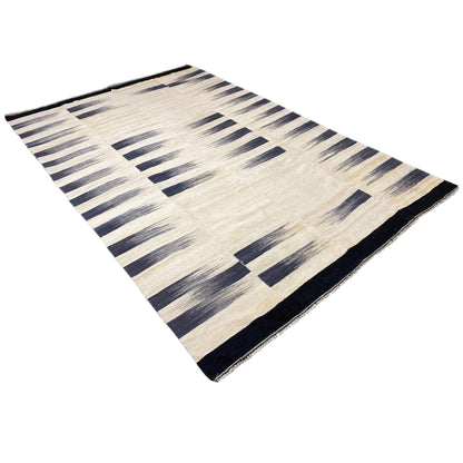 Persian kilim 315x198 cm, lying diagonally, cream with dark blue block stripes, edge